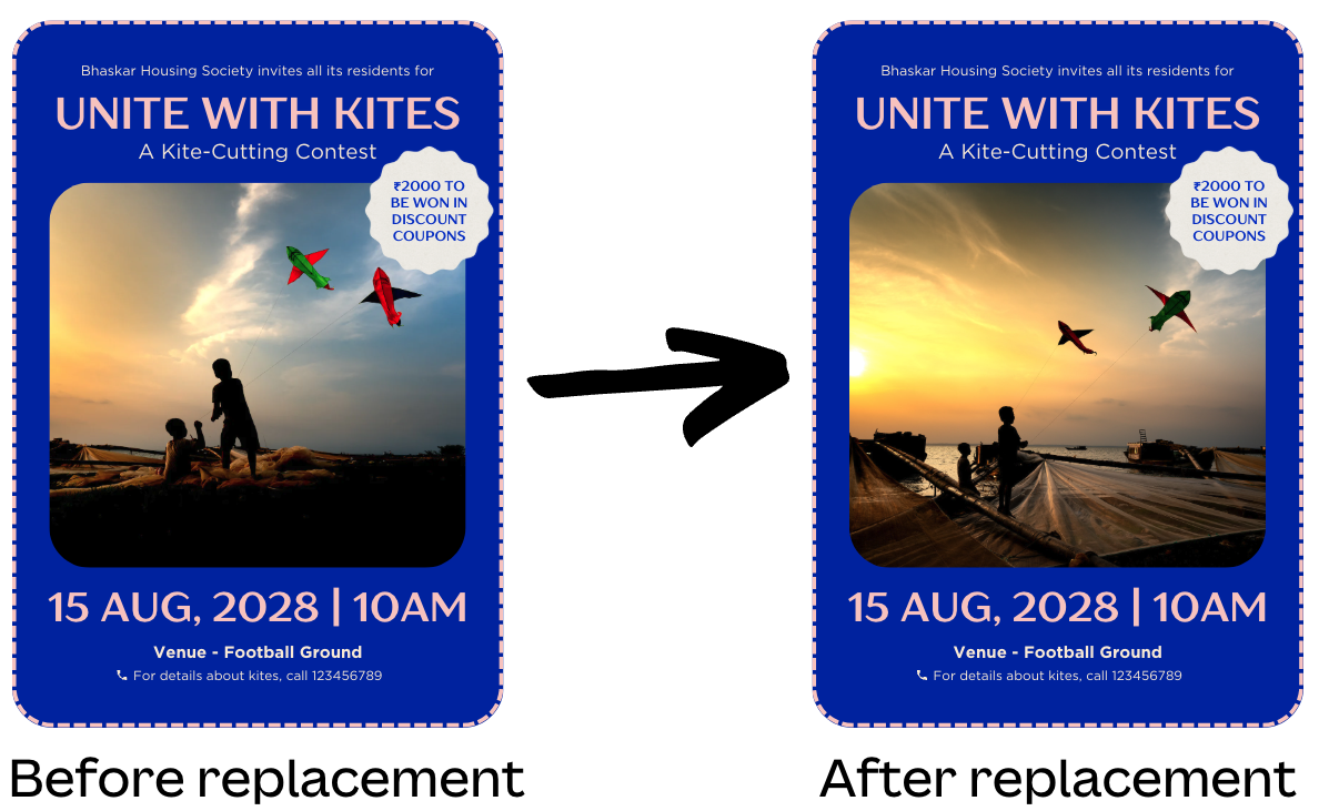 Graphical example of image replacement in a Canva design