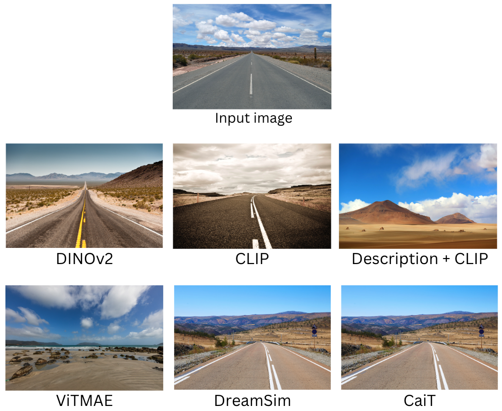 Sample model output for most similar image for a single input