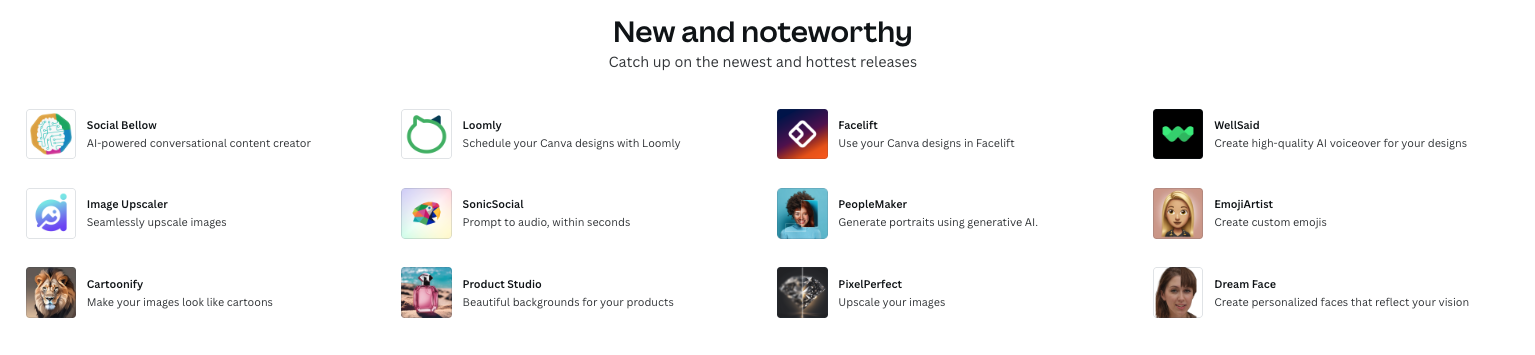 The New and noteworthy apps section on the Apps homepage