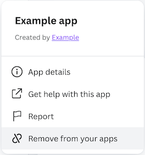 The "Remove from your apps" menu button